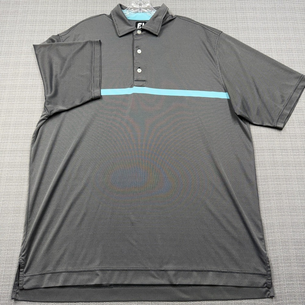 FootJoy Polo Shirt Mens 2XL Gray Blue Stripe Golf Performance Short Sleeve - Picture 2 of 9